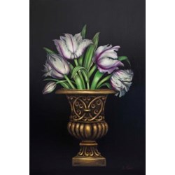 White Parrot Tulips in Gold Urn